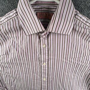 Thomas Pink Long Sleeve Button Up Shirt Men Cotton Pink Striped 15 33.5 Adult